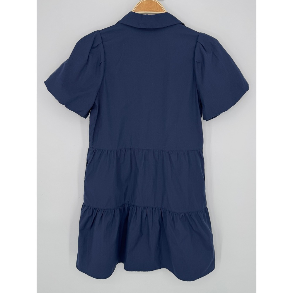 Brochu Walker Havana Mini Dress Small Navy Tiered Puff Sleeve Preppy Coastal - Picture 8 of 13
